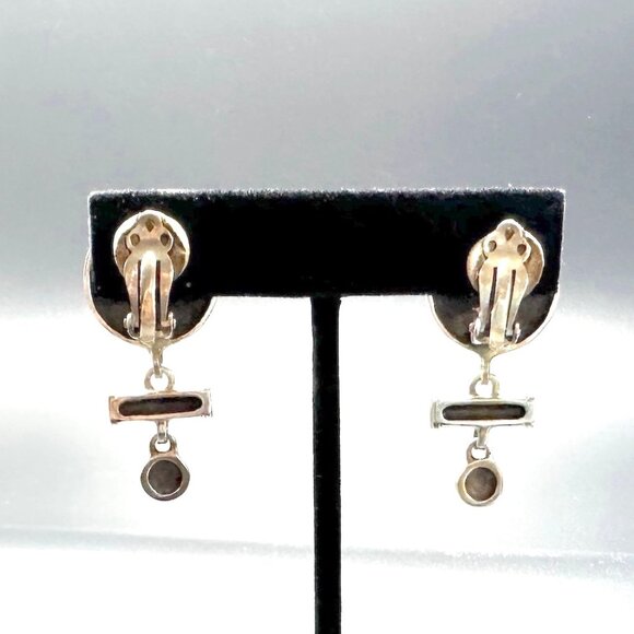 90s Vintage Lisa Jenks Sterling Silver Target Circle Drop Clip-on Earrings GUC - Picture 5 of 6